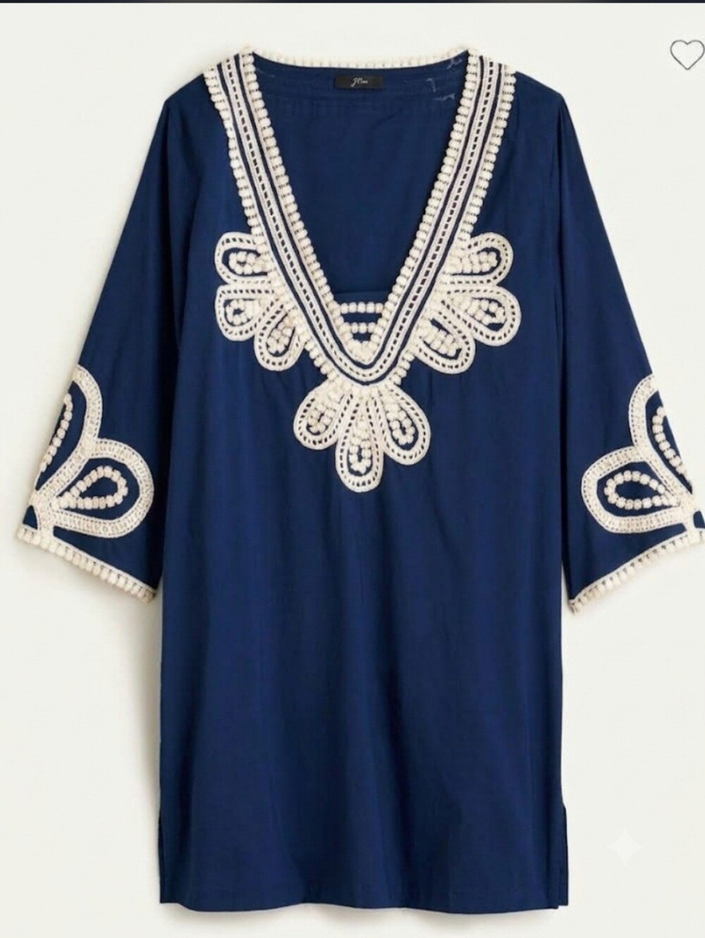 J.Crew Womens Size S Navy Blue Cotton Embroidered V-Neck Tunic SwimCoverUp Dress